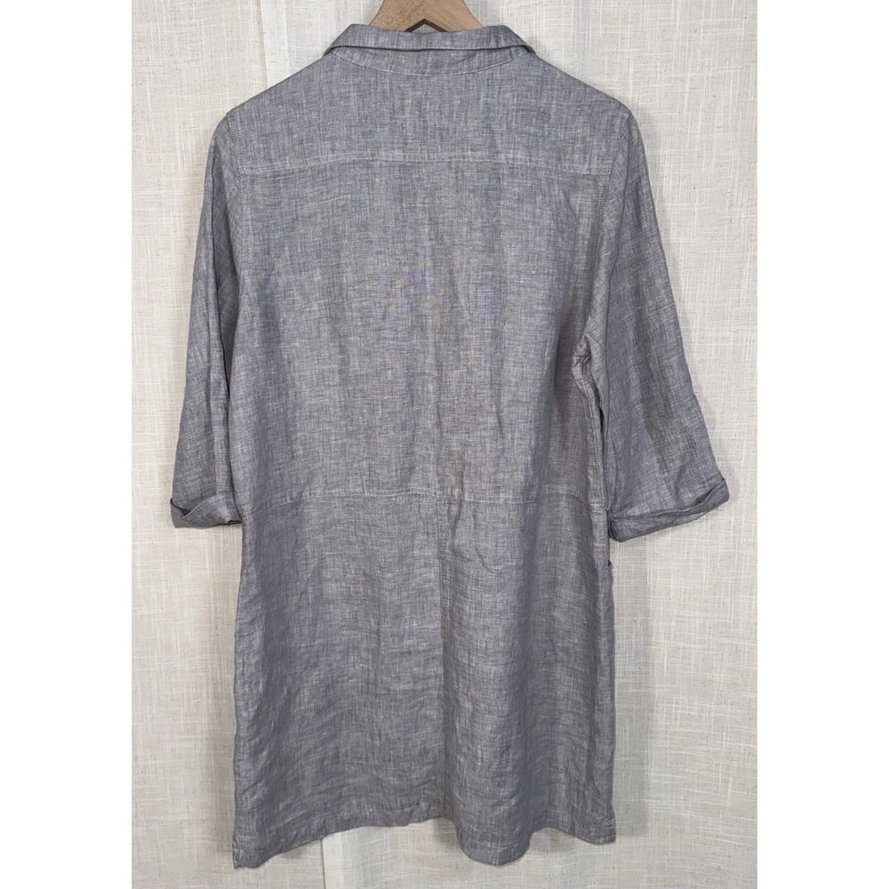 Kenar Gray 100% Linen Woven Shirt Dress Sz Large Collared MOP buttons Pockets - Picture 3 of 9